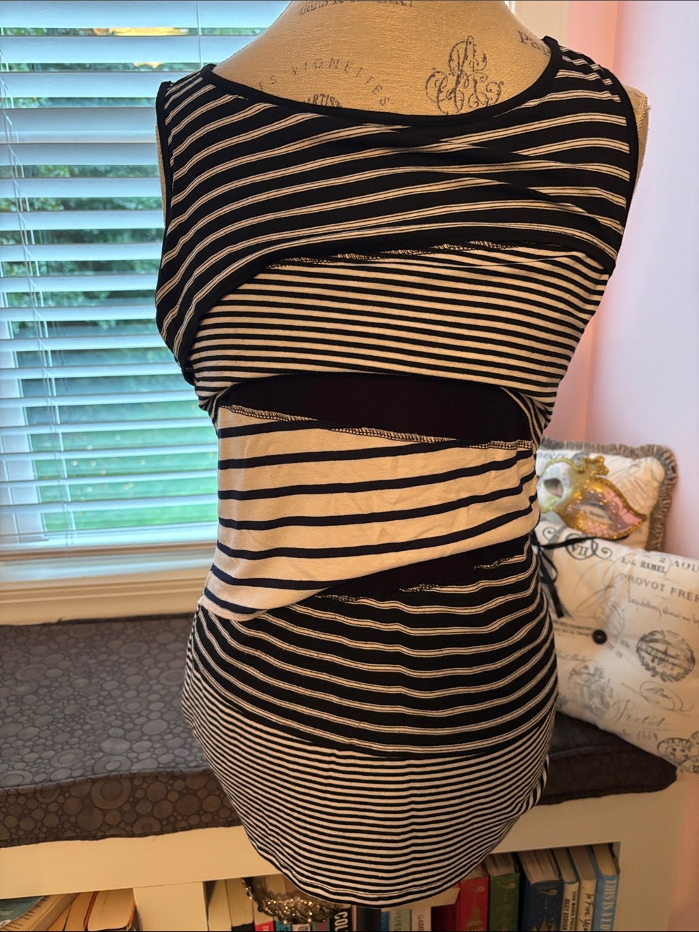 White House Black Market Black and White Striped Sleeveless Tank